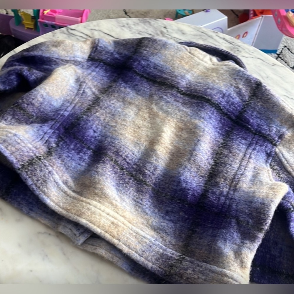SOLD Aritzia Wilfred Free Autumn Shirt Jacket Crop Purple and Cream Plaid Sz M - Picture 7 of 9